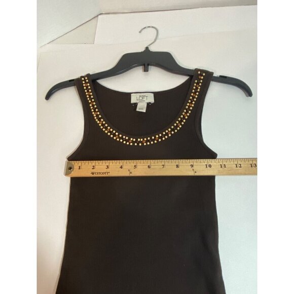 Ann Taylor Loft Petites Brown Tank Top with Scoop Neckline Beading Women’s XXSP - Picture 6 of 7